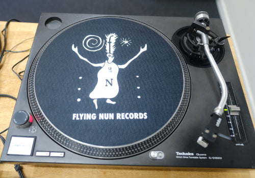 Flying Nun Fuzzy Slipmat on turntable high view